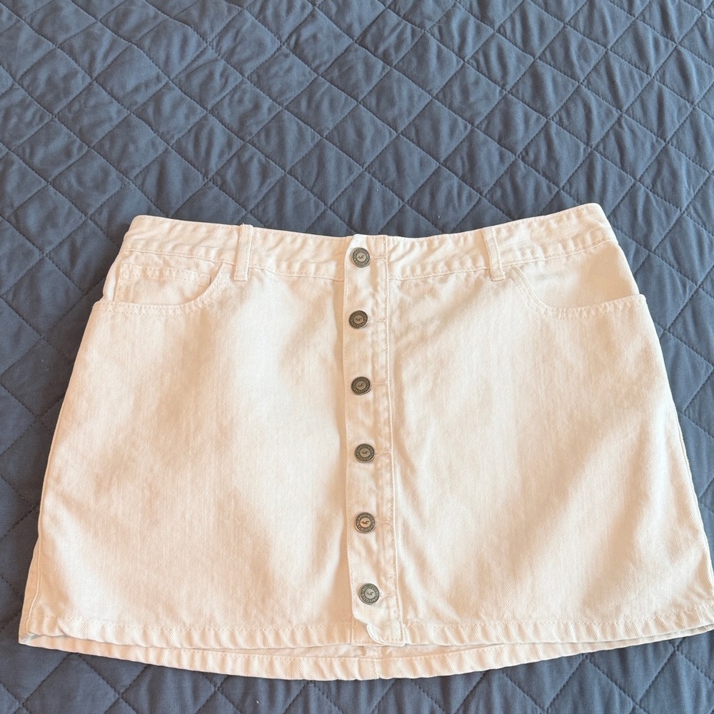 White Button-Front Denim Skirt